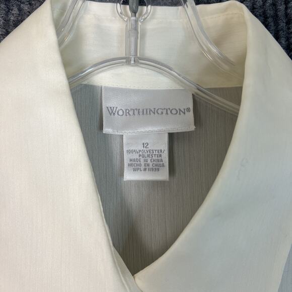Vintage Worthington Womens Satin Blouse Size 12 Ivory Button Up Sheer Fairy Y2K - Picture 4 of 8